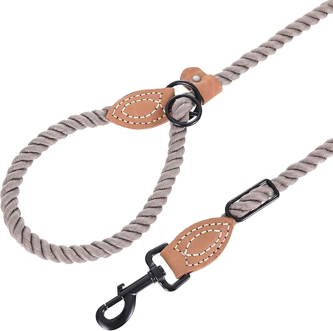 Mile High Life Hands Free Dog Leash, Crossbody Waist Leash with Genuine Leather Connection, Multifunctional Adjustable Slip Lead for Dog Walking Running (Camel, 7FT)