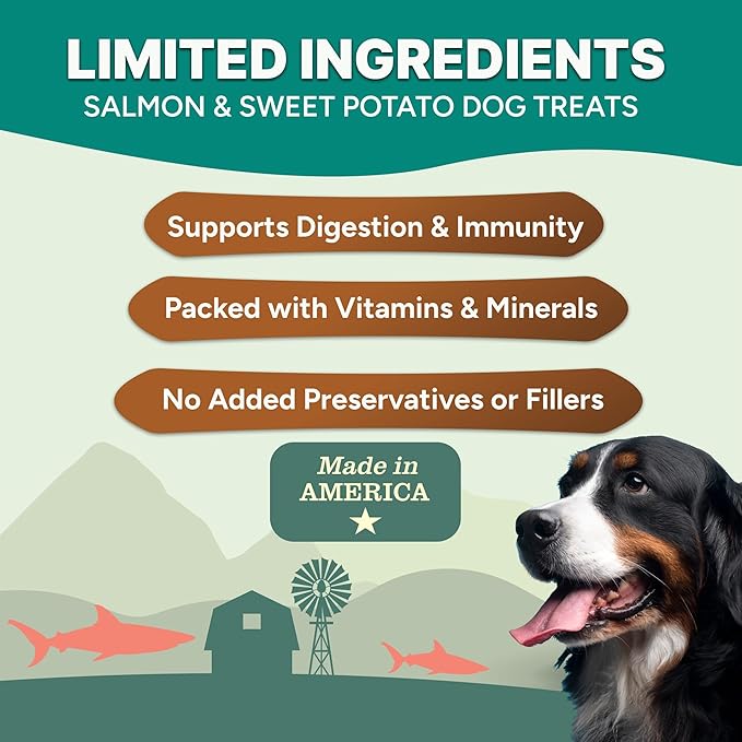 Gaines Family Farmstead Salmon & Sweet Potato Fillets for Dogs - 8 oz Pouch, All-Natural Dog Treats – Wild Caught Alaskan Salmon, Soft Chew, Limited Ingredients, Made in USA