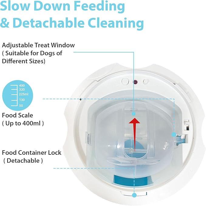 PETGEEK Automatic Dog Feeder/Treat Dispenser with Rechargeable Button Remote Control, Interactive Dog Food Puzzle & Stimulation Toys, 400ml Capacity Pet Dispensing Toy for Indoor/Outdoor Play
