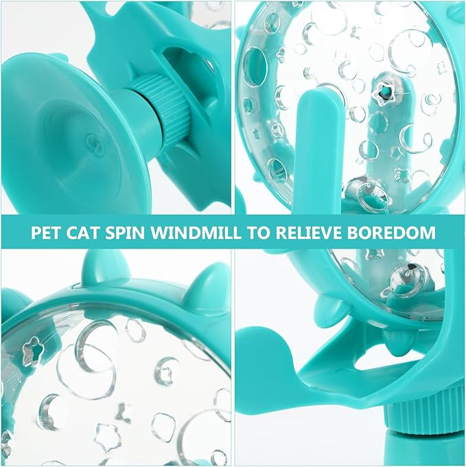iplusmile Interactive Cat Treats Dispenser Toy, 360° Rotating Windmill Toys, Fun Pet Cat Food Puzzle Toy for Bored Indoor, Exercise Wheel Feeder Toy with Suction Cup, Blue