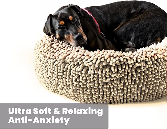 Muddy Mat® Cloud K-9 Bed for Dogs & Cats, Soft & Relaxing Donut Dog Bed, Chenille Material, Removable Cover, Washable & Dryer Safe–Beige Large(40'x40')