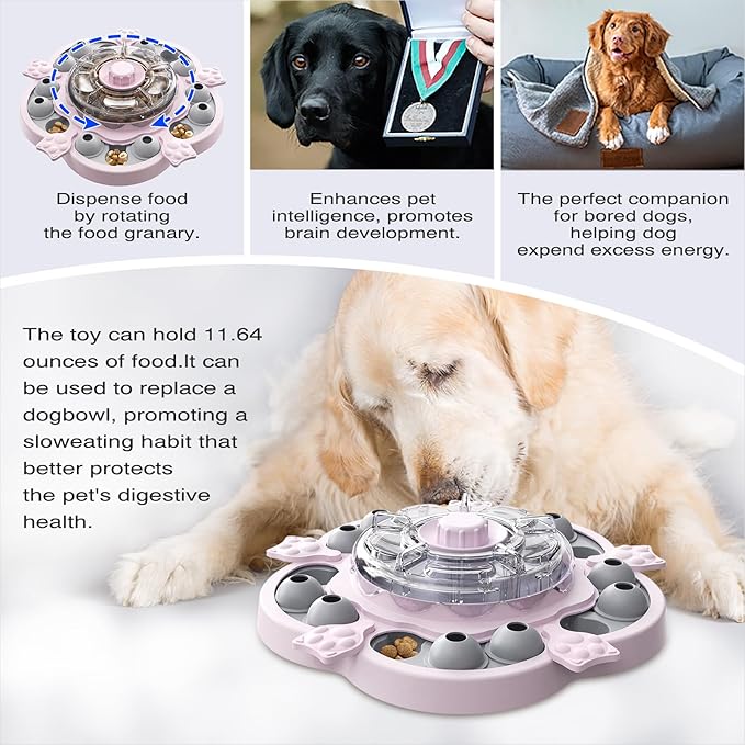 KADTC Dog Spinning Puzzle Toy Level 3 in 1 Treat Dispenser Kibble Dispensing Toys for Small/Medium/Large Dogs Slow Food Puzzles Feeder Puppy Brain Mental Stimulation Enrichment Mind Stimulating Game