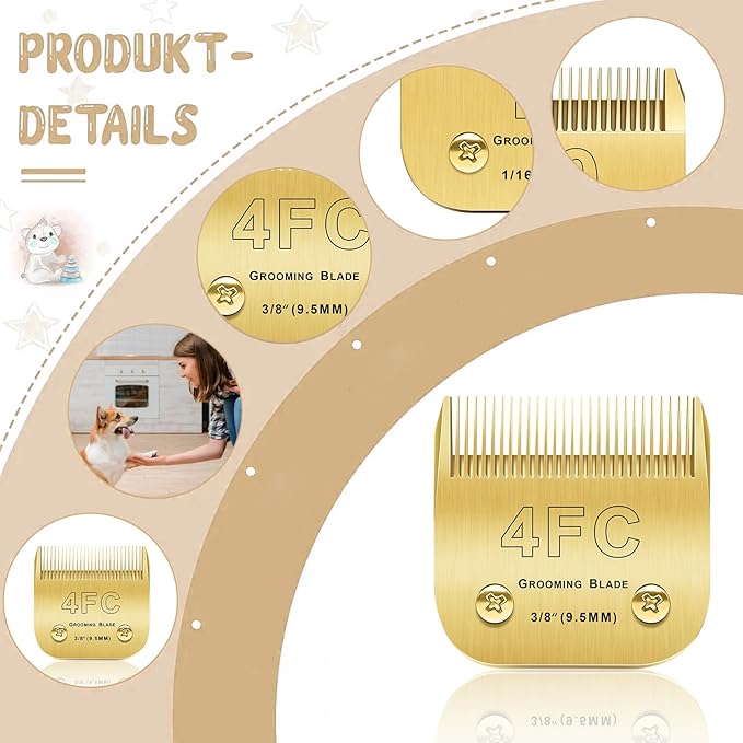 Andis/Oster A5/Wahl KM-10 Series Compatible 4F Dog Grooming Blades - 3PCS Detachable, Gold 4FC