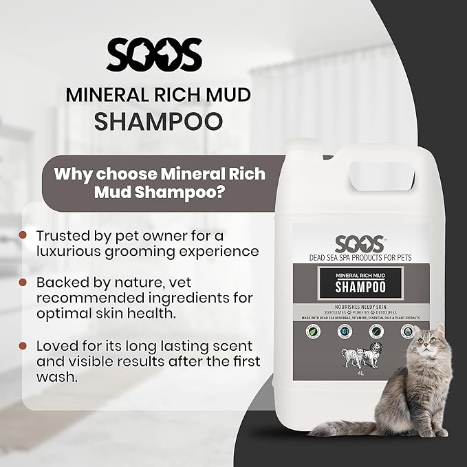 Soos Pet Mineral Rich Mud Dog and Cat Shampoo Natural Dead Sea Minerals Fast Absorbing Natural Ingredients - 1x (4L Gallon)