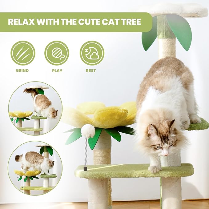 HYABi 40-Inch Avocado Cat Tree Tower - Small Garden Cat Condo with Multi-Level Activity Platform & Scratching Posts, Perfect for Indoor Kittens and Play