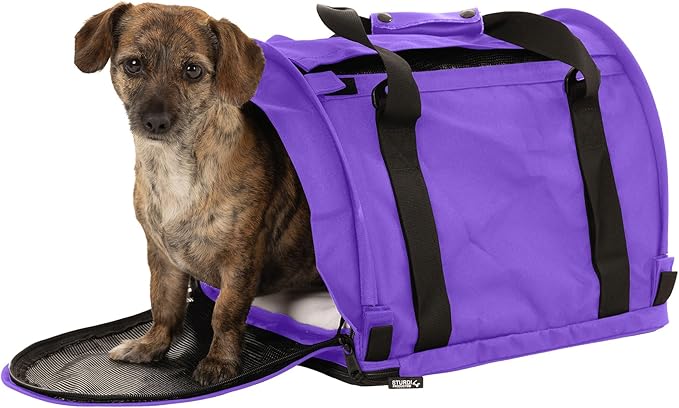 SturdiBag Pro 2.0 Pet Travel Carrier with Flexible Height for Cats and Dogs | Soft Sided Pet Carrier Bag with Safety Clips and Seatbelt Straps for Airplane or Car Travel | Medium, Purple