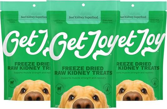 Get Joy Freeze Dried Superfood 100% Beef Kidney Dog Treats, 4 Ounce Bag (Pack of 3), Single Ingredient Organ Meat, High Protein, Immune Health, Muscle Repair, Grain Free, Gluten Free, Made in USA