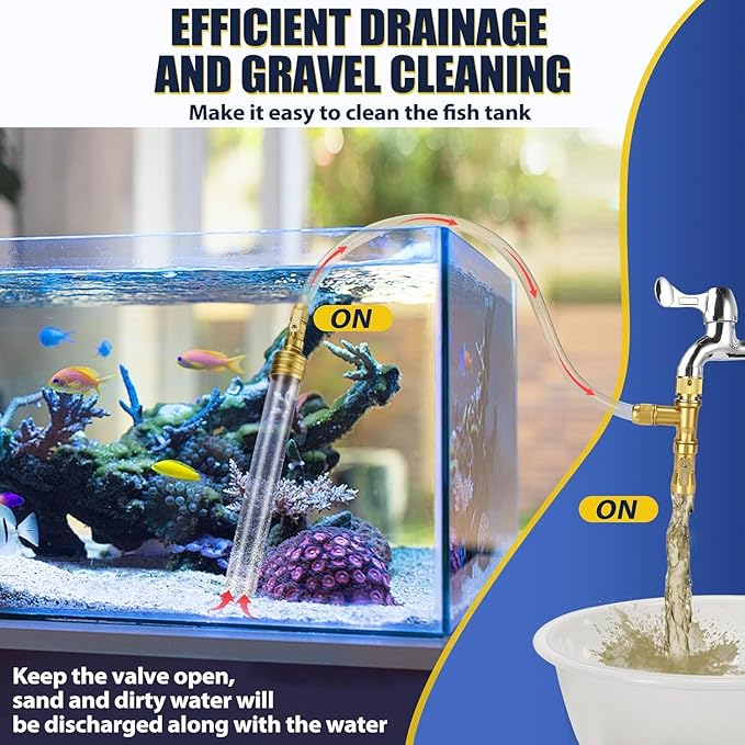 GADFISH Gravel Vacuum for Aquarium Water Changer Fish Tank Cleaning Tools, Siphon Universal Quick Pump Aquarium Water Changing (70ft)