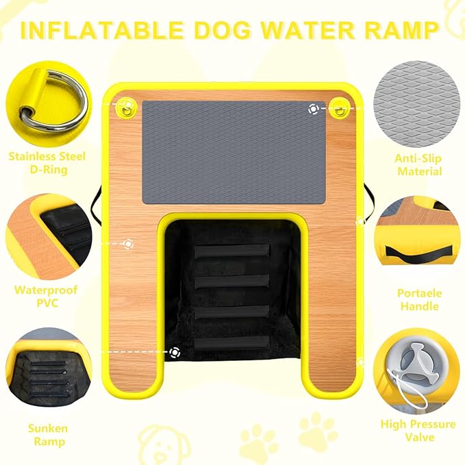 Inflatable Dog Boat Ramp Water Ramp for Pool, Float Floating Dog Ramps with Anti-Slip EVA for Lakes, Boats, Docks
