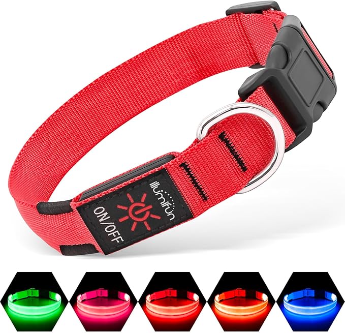 Illumifun LED Dog Collar - Adjustable Light Up Dog Collar - Safety Pet Collar Light Make Your Dogs Safe& Seen at Night (Red, Small)