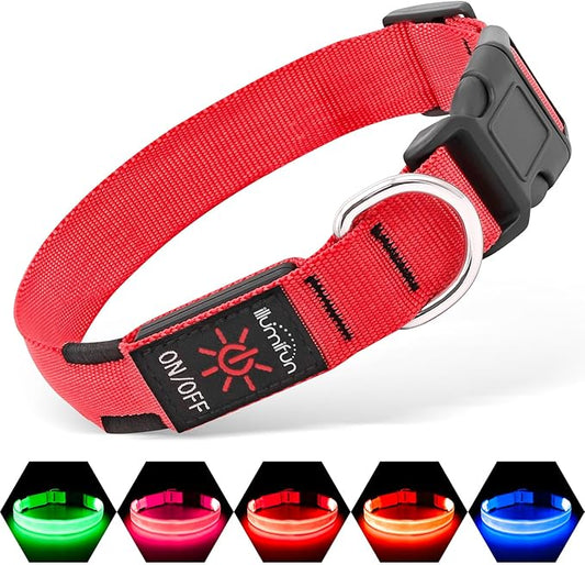 Illumifun LED Dog Collar - Adjustable Light Up Dog Collar - Safety Pet Collar Light Make Your Dogs Safe& Seen at Night (Red, Small)
