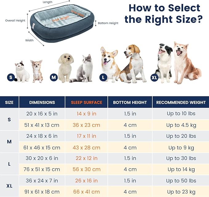 Orthopedic Dog Bed for Large Size Dog Washable Cover, Egg Crate Foam Bed for Senior Dogs,Oval Kennel Bed, Pet Couch Bed with Four Sided Bolster, Removable Washable Cover Non-Slip Bottom, Haze Blue