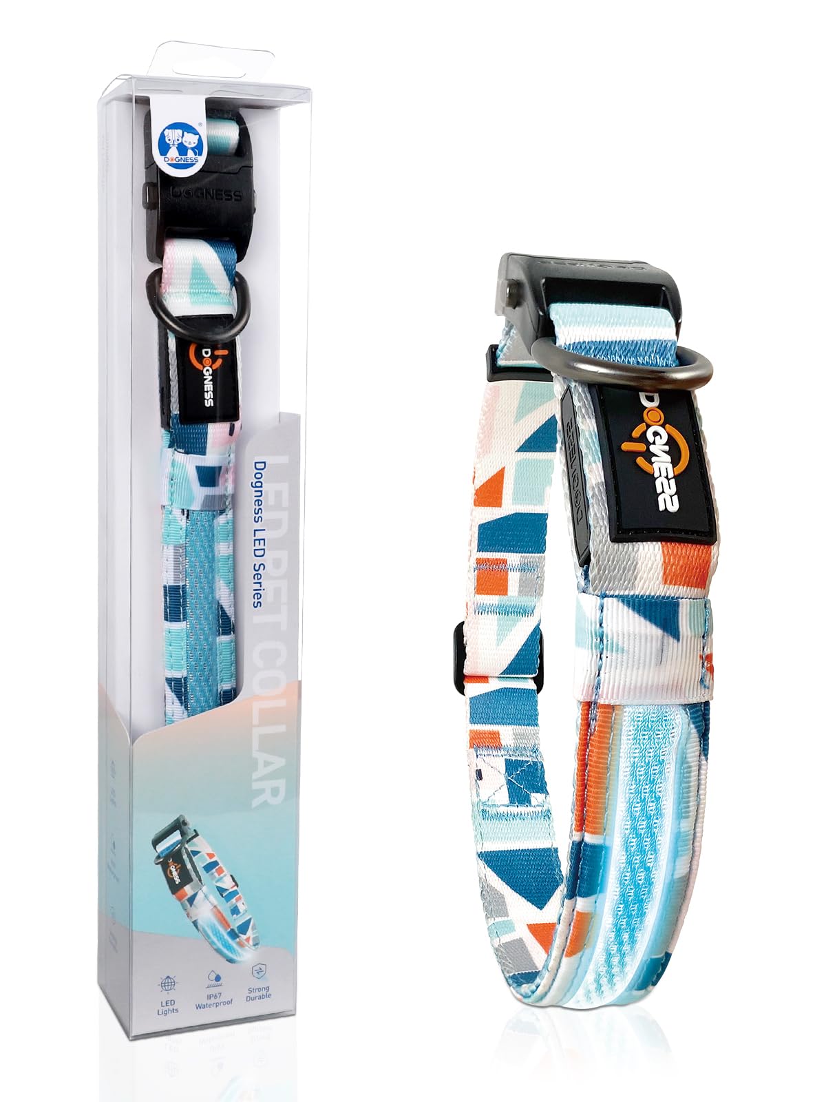 Dogness LED Dog Collar, Light Up Dog Collar for Night Walking, USB Rechargeable Glow in The Dark Dog Collars for Safety Camping (Large - Blue)