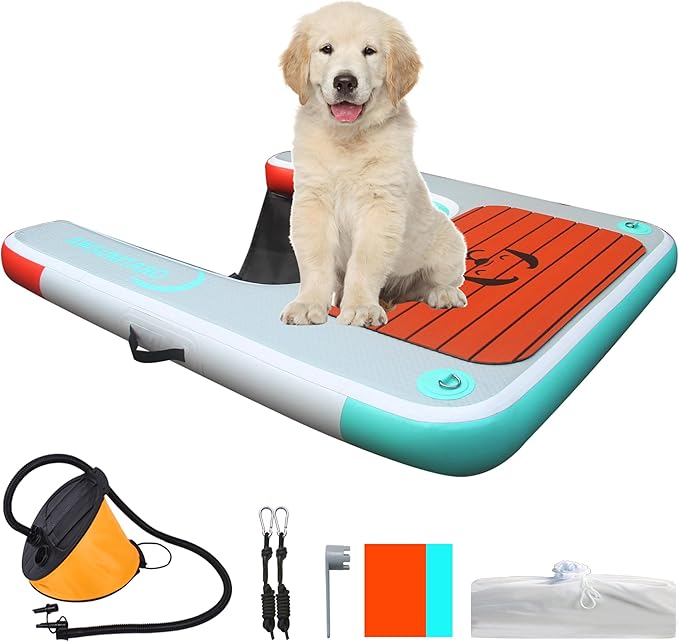 Inflatable Dock, Load-Bearing 200 pounds, Dog pet ramp, Suitable for Swimming Pools, Boat Docks, Lakes, Beach use Water Sports Platform.