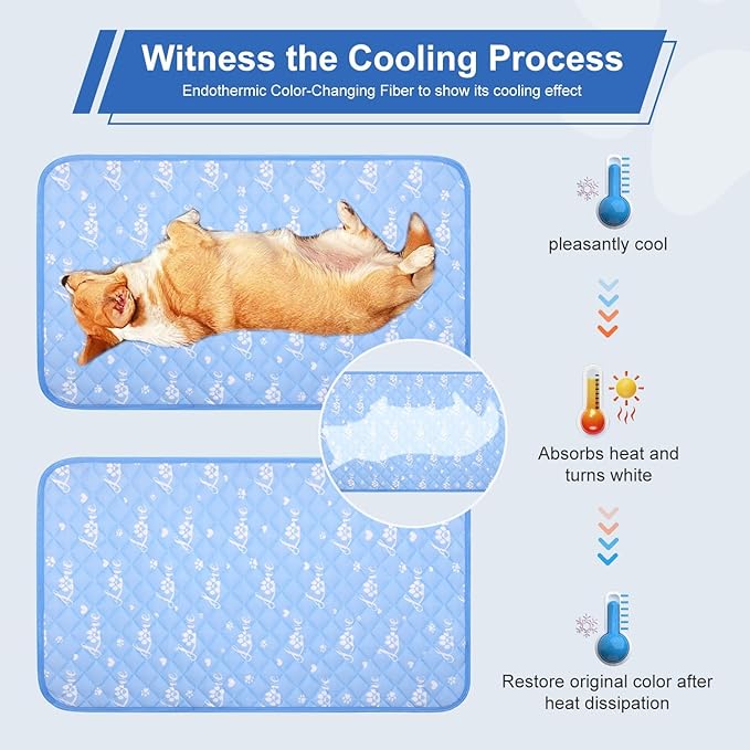 MH MYLUNE HOME Dog Cooling Mat 59" x 40" Arc-Chill Cool Fiber & Endothermic Color Changing Double-Sided Cooling & Warm Dog Mat, Foldable Washable Summer Pet Blanket