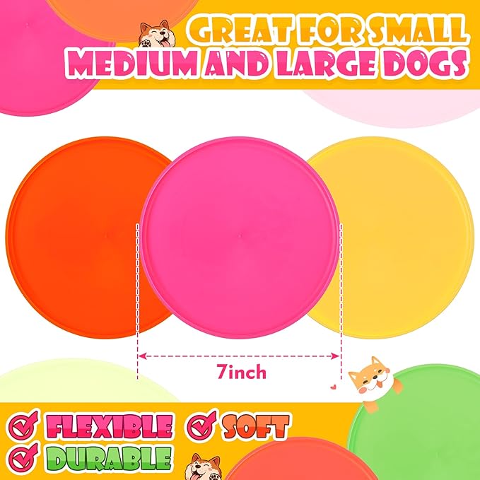 Chivao 15 Pack Dog Flying Disc Silicone Puppy Flyer Toy Soft Dog Floating Saucer Indestructible React Faster Training Interactive Toys for Small Medium Puppy Outdoor Sport, 5 Colors