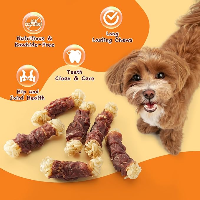 Jungle Calling Beef Tendons for Dogs, Duck Wrapped Tendons Dog Chews Long Lasting Hip and Joint Supplement for Dogs with Glucosamine (Knotted Bone)