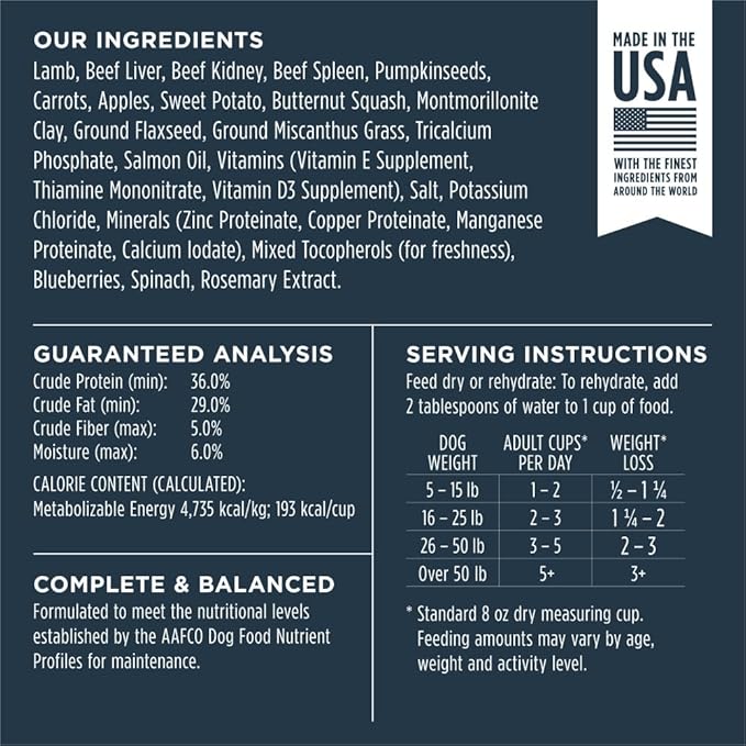 Instinct Freeze Dried Raw Meals, Natural Dry Dog Food, Grain Free - Grass Fed Lamb, 9 oz. Bag