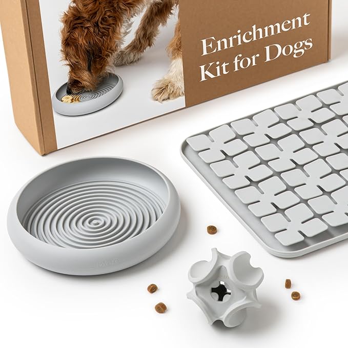LAY LO Dog Enrichment Starter Pack: Treat Dispensing Toy, Slow Feeder Bowl & Lick Mat, and Snuffle Mat | Dishwasher Safe | Medical Grade Silicone | Non-Toxic | Includes Live Support from Dog Experts