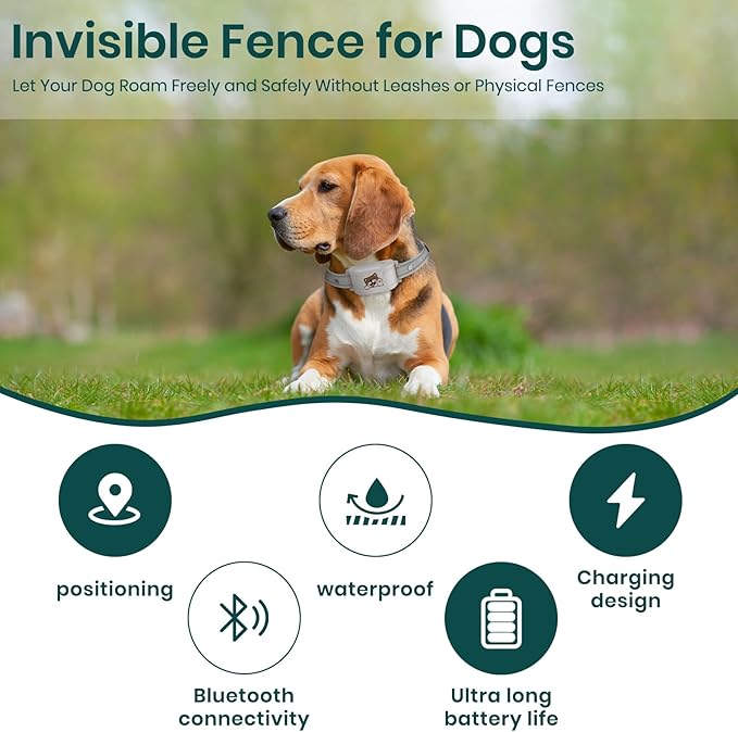 GPS Electric Dog Fence - Wireless Containment System with Free App, Customizable Boundaries & Waterproof Training Collar. Waterproof SmartPortable Fence for Outdoor Use, Suitable for Most Dogs