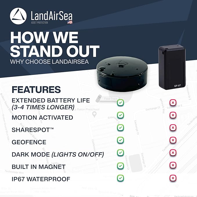 LandAirSea Overdrive GPS Tracker — Extended Life Battery, Magnetic, and Waterproof. Commercial GPS Tracker for Vehicles, Trailers, Equipment, and Assets. Real-Time Global Tracking.
