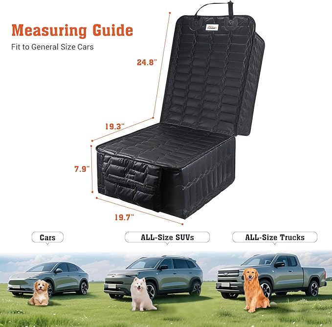 Front Seat Covers for Dogs, Waterproof Leather Dog Car Seat Cover, Full Coverage Nonslip Scratchproof Pet Car Seat Protector, Fits Cars, Small Trucks, SUVs Bucket Seat Cover