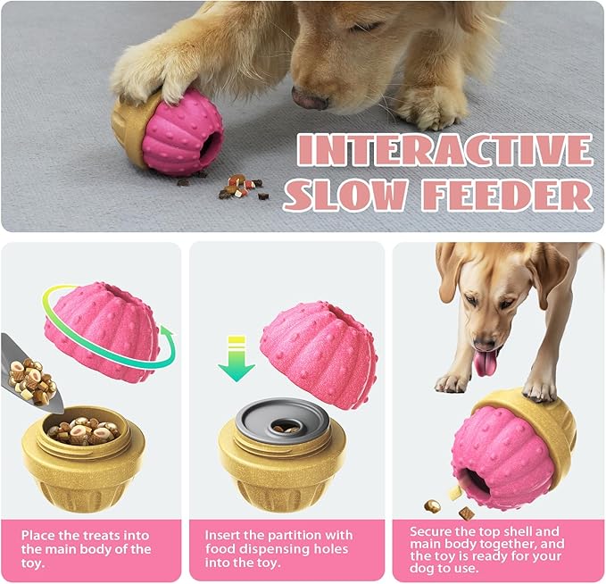 Interactive Dog Toys, Frozen Treat Dispensing for Aggressive Chewers, Indestructible Nylon Chew Toy, Slow Puzzle Feeder for Healthy Eating, for Small Medium Large Breed to Keep Them Busy, Pink