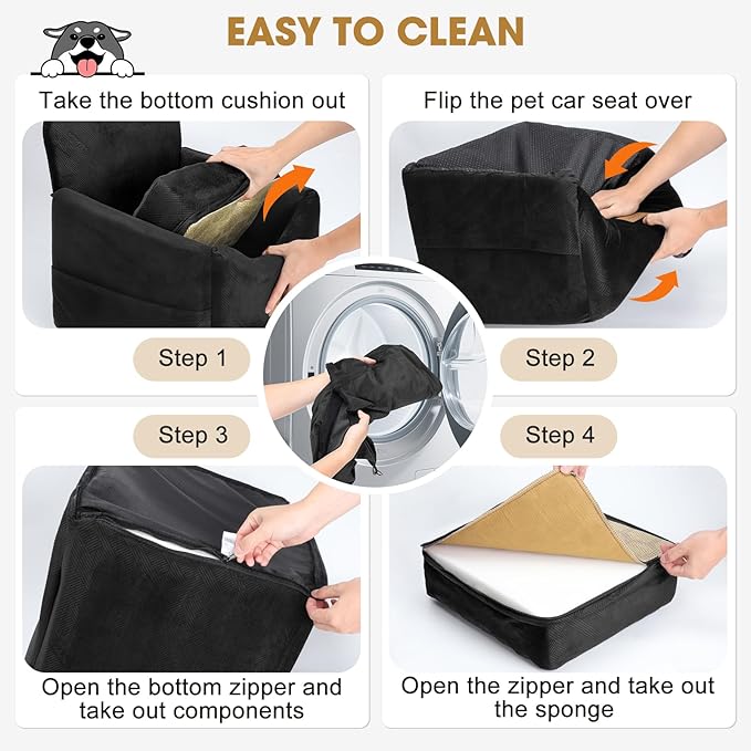 JOEJOY Dog Car Seat for Small/Medium Dogs, Memory Foam Dog Booster Seat with Washable Cover, Travel Safety Pet Car Seat with Storage Pockets for Dogs up to 35 lbs