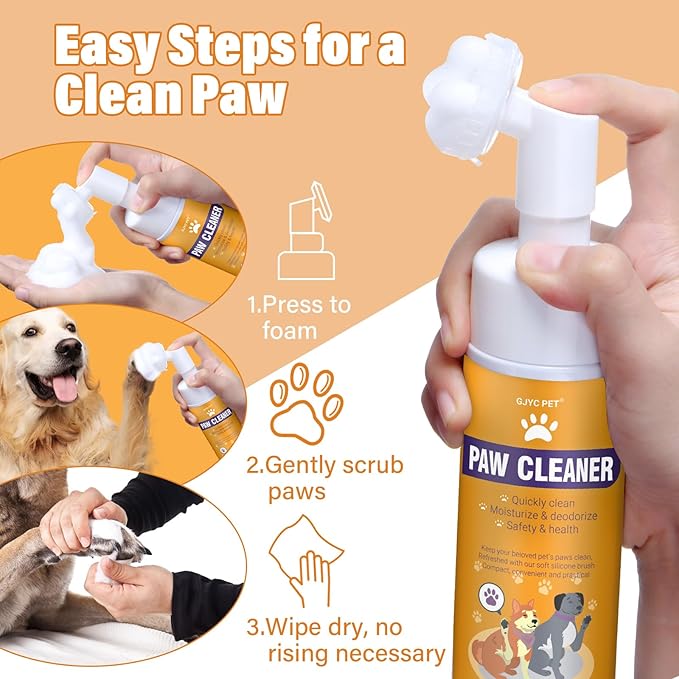 Paw Cleaner for Dogs & Cats, No-Rinse Foaming Pet Foot Washer with Built-in Scrubber Brush for Dirty, Muddy Paws – Suitable for Small, Medium & Large Dogs, Puppies, Kittens (5 fl oz)