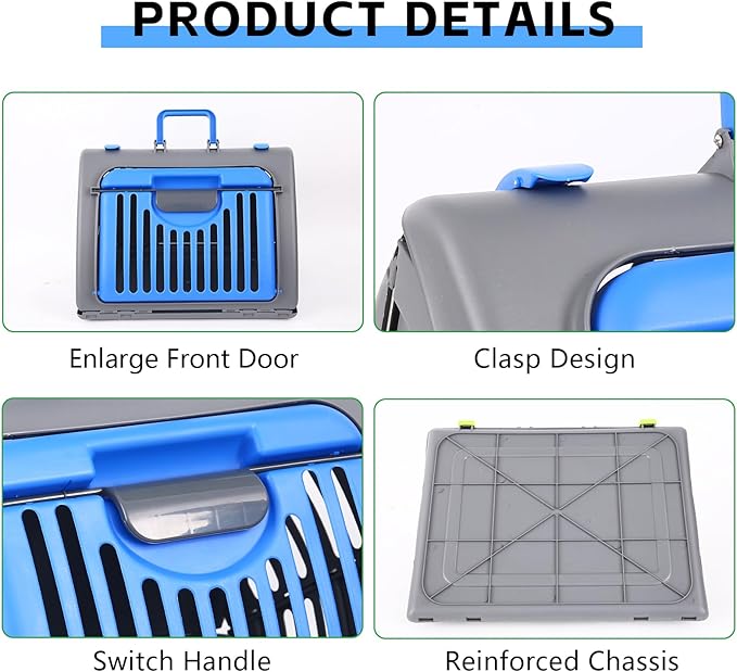 Foldable Travel Cat Carrier 14 * 14 * 18 inches Sport Designs Plastic Carrier, Blue