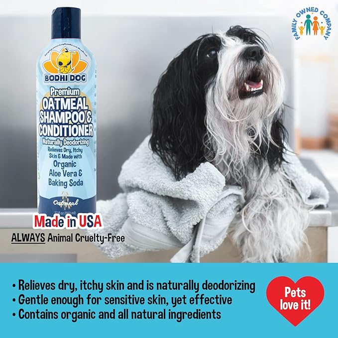 Bodhi Dog Oatmeal Shampoo & Conditioner - Hypoallergenic Formula - Naturally Deodorize Dogs, Cats & Pets - Made w/Organic Ingredients - Moisturizes Dry & Itchy Skin - Made in USA (Oatmeal, 17 Fl Oz)