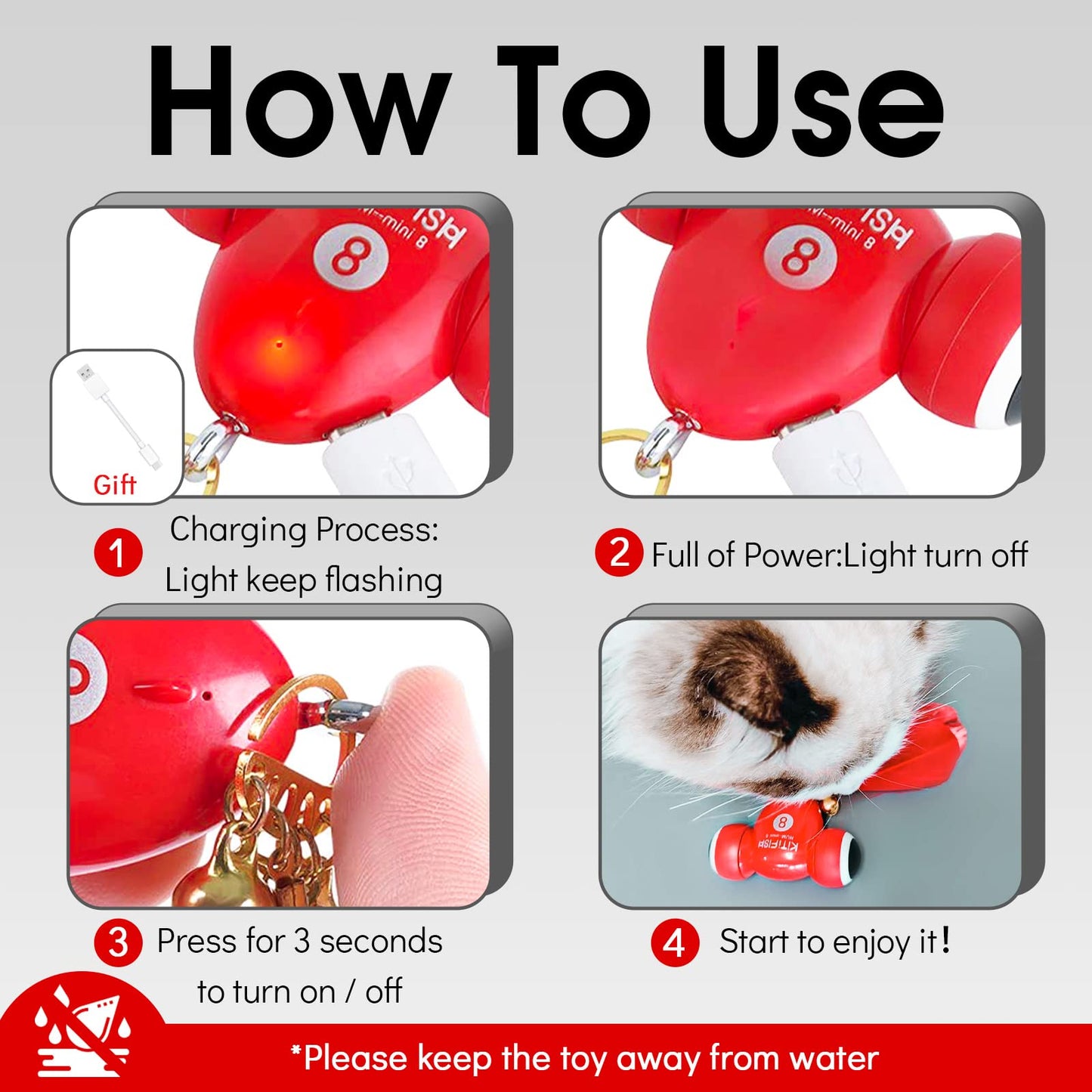 Automatic Cat Toy, Interactive Cat Toys for Indoor, Smart Cat Toys Feather with LED Lights & Bells, for Cat Toy USB Charging Play Moving Indoor