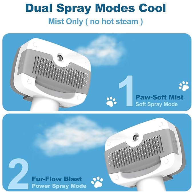 3 in 1 Pet Steam Brush for Dogs & Cats – Self Cleaning, Hair Removal Comb Steam for Shedding & Grooming for Long & Short Haired Pets,Includes Pet Enssence