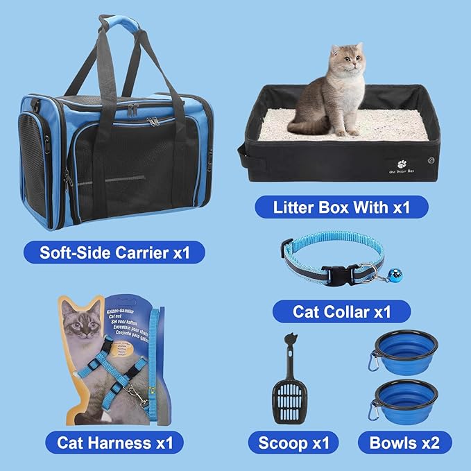Cat Carrier Soft-Sided & Foldable Cat Travel Litter Box, Fit for Pet Up to 20Lbs, 17.7' * 11.8 * 11.8 inches Cat Bag for Traveling & Camping， Cat Travel Carrier Kit