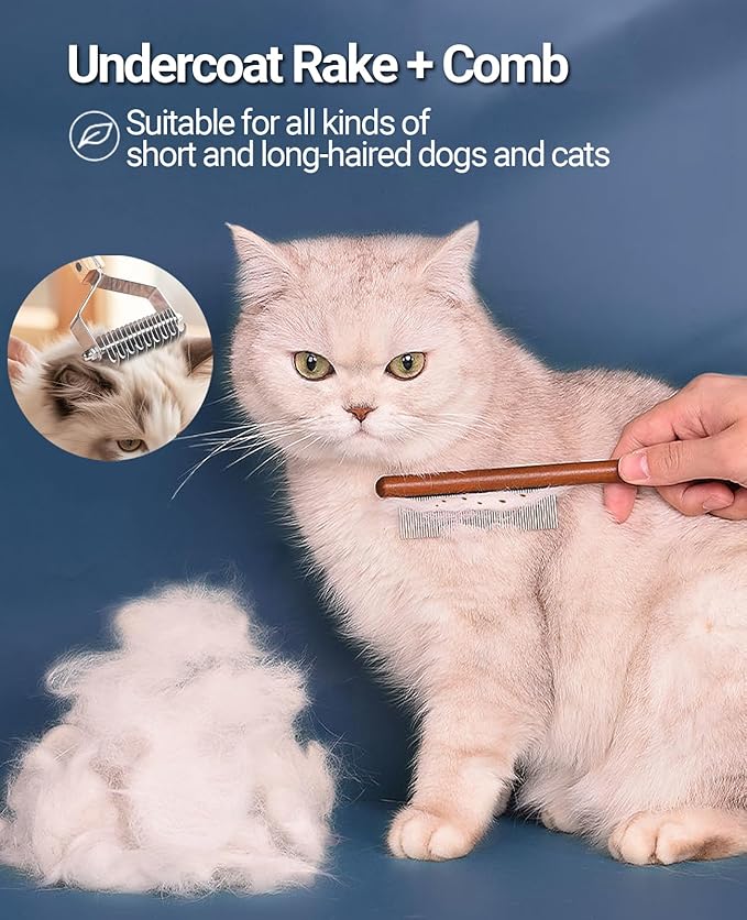 Wooden pet grooming rake - Mats and Tangles Removal Tool Undercoat Rake for dogs & Cats | Suitable for thick and Long Hair Grooming Brush & Deshedder Comb Reduces Shedding 97%