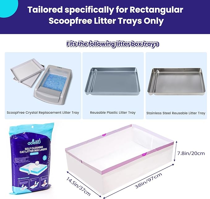 12 Count Litter Box Liners, Waste Bags Compatible with Pet-safe ScoopFree Self-Cleaning Litter Box Tray, Drawstring Litter Bags for Reusable Tray, Pre-Separated (38"L x 14.5"W x 7.8"H)