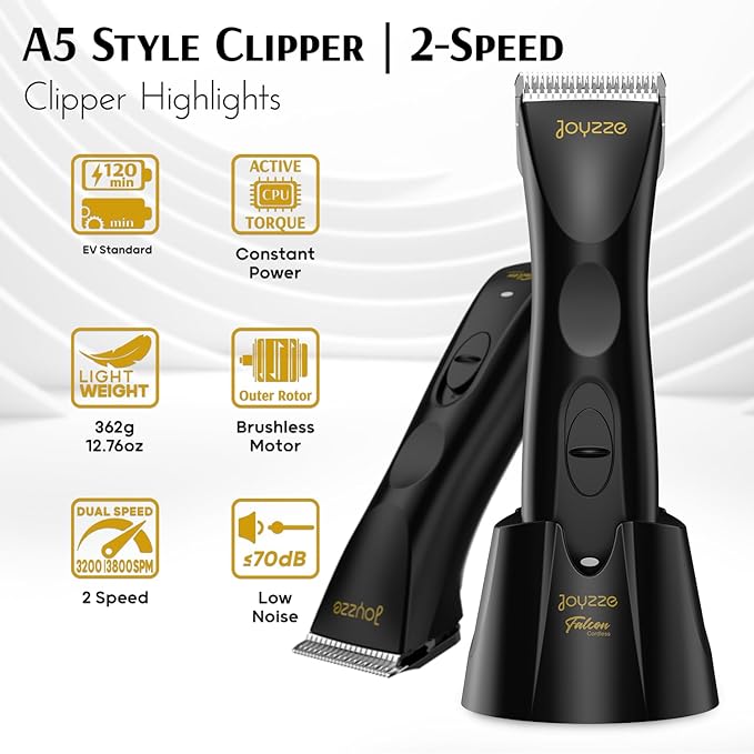 Falcon Cordless Clipper 2 Speed - Professional Grooming with Precision, Power, Low Noise, Dog Clippers for Grooming (Falcon Black)