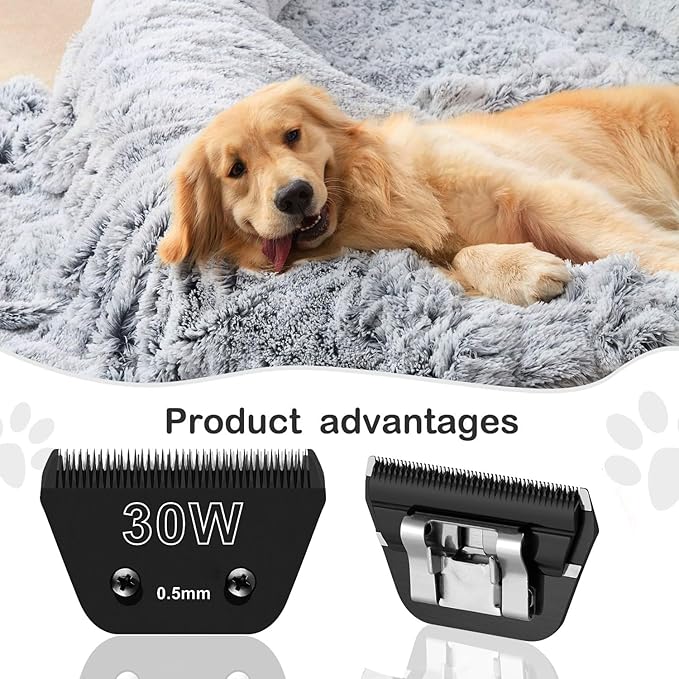 Detachable Pet Dog Grooming Wide Blades-Size 30W Dog Grooming Wide Blade，Compatible with Most Andis,Oster A5,Wahl km10 Clippers -2PCS 30W(Black)