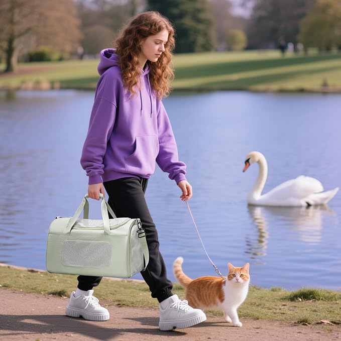 Large Cat Carrier Soft,Dog Carrier Airline Approved with Soft Sided,Dog Carriers for Small Dogs,Mesh Pet Carrier Holds up to 20lbs,Green