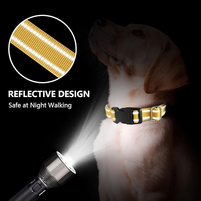 Hikiko Martingale Dog Collars Reflective Nylon Dog Collar with Quick Release Buckle Adjustable Training No Slip Dog Collar (Large, Yellow)