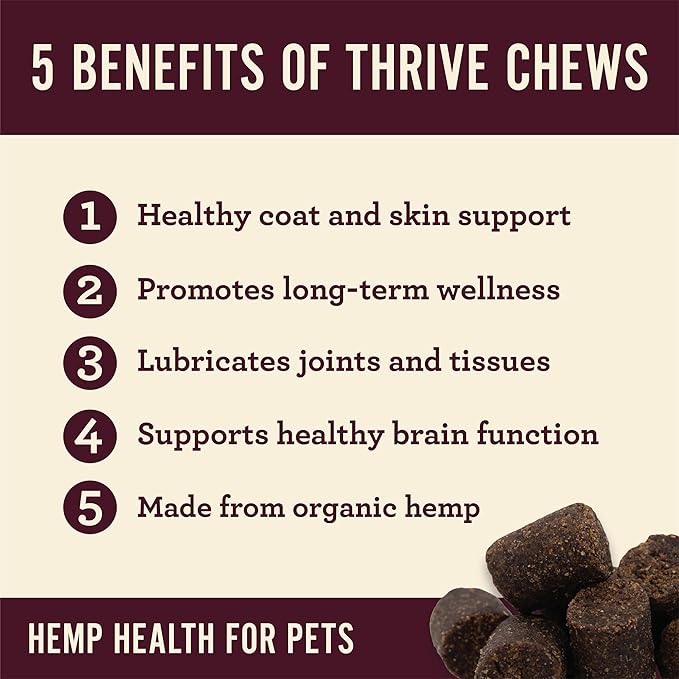 Hemp Well Thrive Chews for Dogs – Supports Hip, Joint, and Heart Health, Promotes Immune Support, Strengthens Skin and Coat, Organically Sourced – 60 Count
