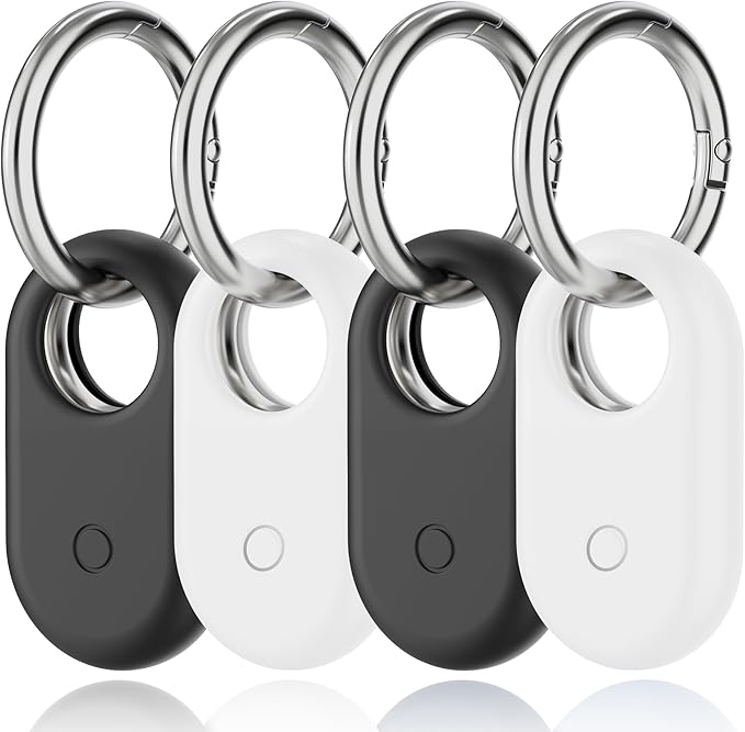 for Samsung SmartTag2 Case, [4 Pack] Silicone Holder for Galaxy Smart tag 2 Keychain Full Body Shockproof, Anti-Scratch for Backpacks, Car Keys, Dog Collars, 2Black/2White