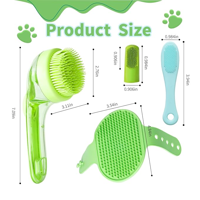 (6PCS) Pet Bath Set – Dog Bath Brush, Cat Chin Cleaning Brush, Dog Toothbrush, Adjustable Glove Massage Brush for Dogs & Cats (Long & Short Hair) (Green)