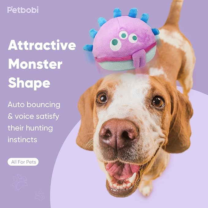 Petbobi Interactive Dog Toys for Boredom - Moving Dog Toy for Stimulating Play, Pet Plush Squeaky Ball for Small Medium Breeds with 4 Batteries, Jolly Jelly Bobby