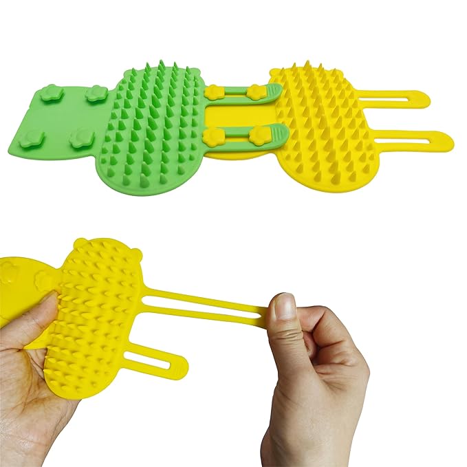 4 Pcs Cat Self Groomer Brush - Adjustable Silicone Pet Grooming & Massage Tool Face Itch Relief Scratching Hair Scrubber Table Leg Dual Strap Design for Cats & Dogs (Yellow)