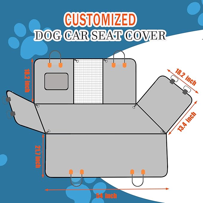 Cshionary100% Waterproof Dog Car Seat Cover - 600D Heavy Durable Dog Seat Cover for Back Seat-Slip Backing, Fits Cars/Trucks/SUVs, Stops Mud/Scratches/Shedding (BoheBlack with Orange)