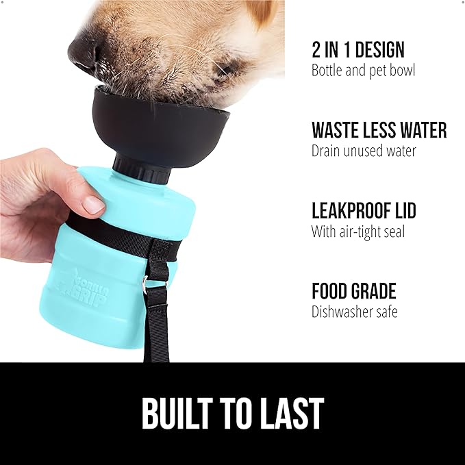 GORILLA GRIP Dog Water Bottle, Portable Water Bowl Dispenser for Dogs, 16 oz Leak Proof Pet Travel Squeeze Bottles, Food Grade Silicone, Puppy Essentials, Hiking Camping Trip Accessories, Turquoise
