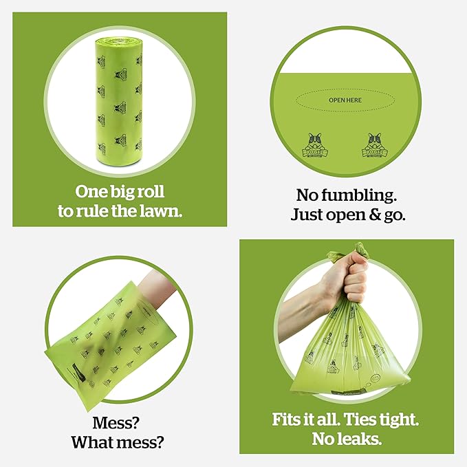 Pogi's Poop Bags – Large, Leak-Proof Dog Waste Bags for Yard or Home Use, Unscented (Single Roll, 500-Count)