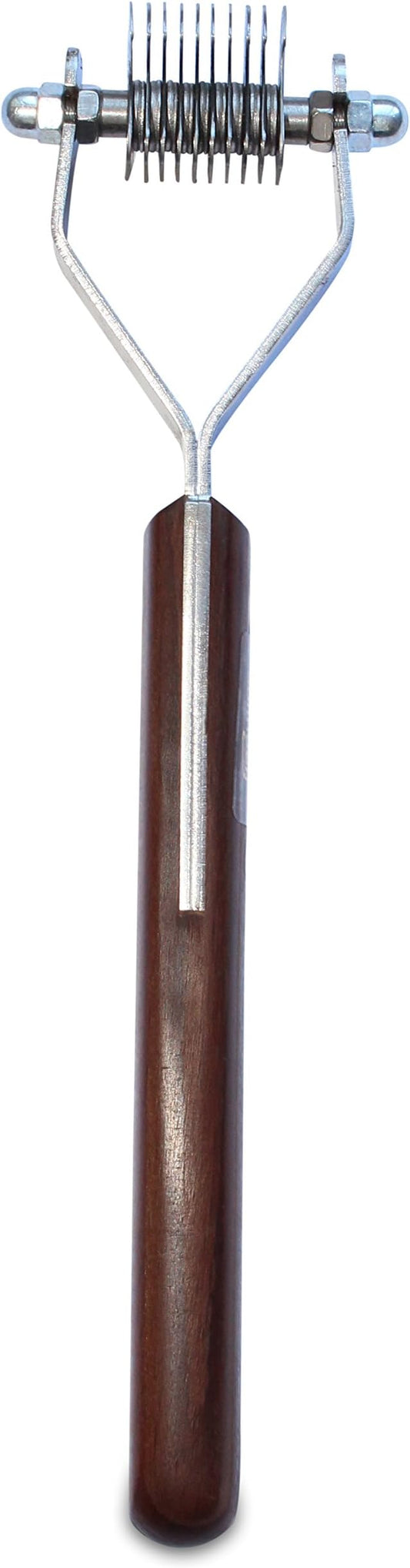 Mars Coat King Mini Dematting Undercoat Grooming Rake Stripper Tool and Detailing Body Work for Dogs and Cats, Stainless Steel with Wooden Handle, Made in Germany, 10-Blade Fine