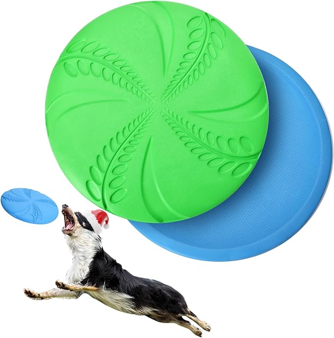 Nobleza 2 Pack Dog Flying Disc, Flexible Floatable Dog Disc Toy for Long-Distance Flies and Floats, Lightweight Soft Flying Discs Toy for Small Medium Large Dogs to Fetch & Catch, Blue & Green